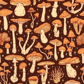 Deadly Mushrooms Orange on Brown 1/2 Size