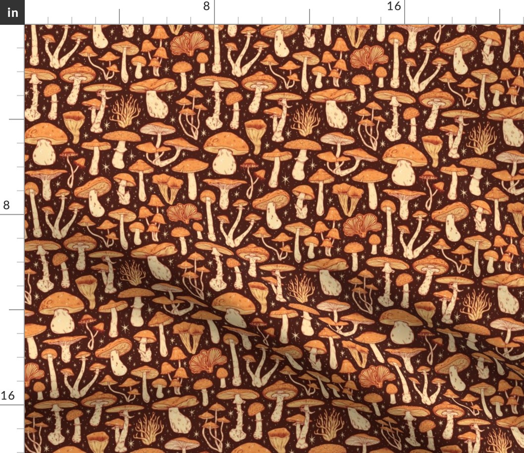 Deadly Mushrooms Orange on Brown 1/2 Size