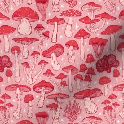 Deadly Mushrooms Red on Pink 1/2 Size 