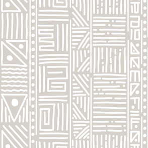 African Mud Cloth - White on Linen