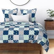 nautical cheater quilt // wholecloth navy mint and grey nautical fabric