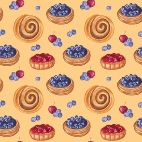 Berry tarts and cinnamon roll