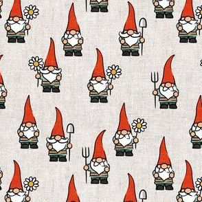 garden gnomes - red on natural - LAD20