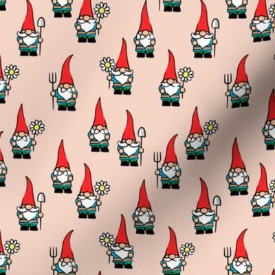 garden gnomes - red on pink - LAD20