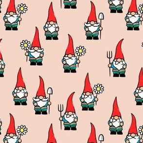 garden gnomes - red on pink - LAD20