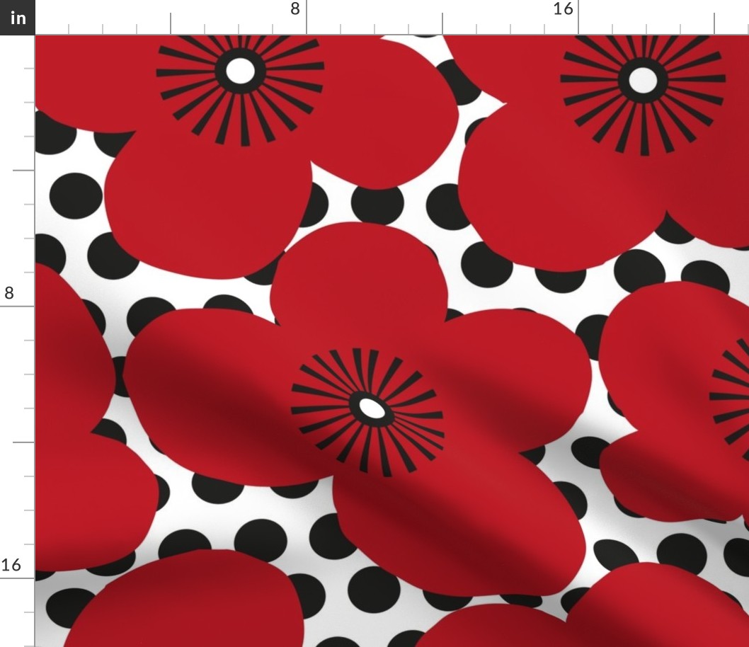 retro poppies and polka dots  - large scale