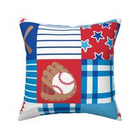 Baseball Gear Red White Blue Wholecloth Cheater Quilt Rotated