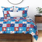 Baseball Gear Red White Blue Wholecloth Cheater Quilt Rotated