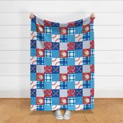 Baseball Gear Red White Blue Wholecloth Cheater Quilt Rotated