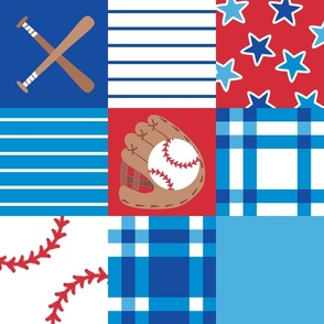 Baseball Gear Red White Blue Wholecloth Cheater Quilt Rotated