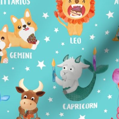 Medium Watercolor zodiac animals astrology birthday party on aqua