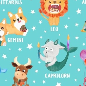 Medium Watercolor zodiac animals astrology birthday party on aqua