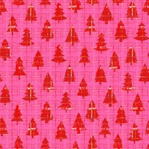 Ditsy Douglas Fir Christmas Trees in Hot Pink + Red Watercolor Tweed