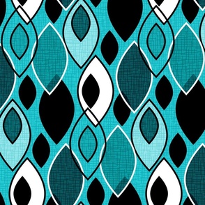 Mid Century Modern Leaves //  Turquoise, Black and White // V2