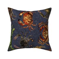 Vintage Crabs on Blue Linen rotated - Large scale