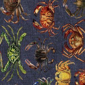 Vintage Crabs on Blue Linen rotated - Large scale