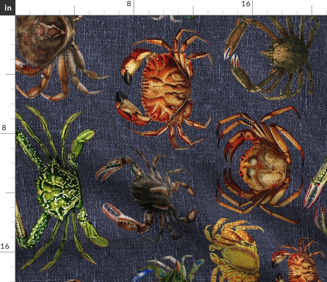 Vintage Crabs on Blue Linen rotated - Large scale