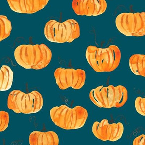 Watercolor pumpkins, teal