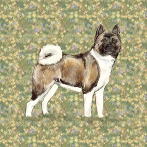 Akita in WildFlower Field for Pillow