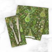Maximalist Holiday -  Watercolor Batik Effect Fruits Botanical - Maximalist Holiday Challenge  - Green