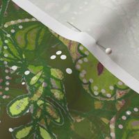 Maximalist Holiday -  Watercolor Batik Effect Fruits Botanical - Maximalist Holiday Challenge  - Green