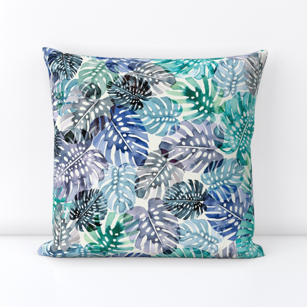 Tropical monsteran leaves safari jungle botanical Blue