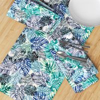 Tropical monsteran leaves safari jungle botanical Blue