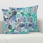 Tropical monsteran leaves safari jungle botanical Blue