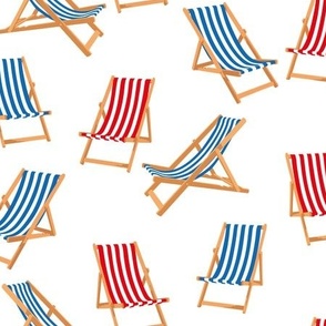 Blue and Red Striped Deck Chairs on white background