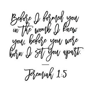6" square: before I formed you in the womb I knew you, before you were born I set you apart. Jeremiah 1:5