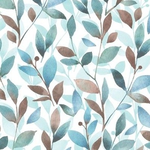 Spring. Watercolor floral pattern with brown leaves