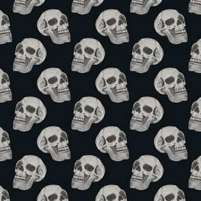 watercolor skulls - black