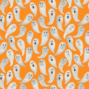 small scale - watercolor ghoulish ghosts - orange