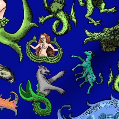 Medieval Sea Creatures - Blue