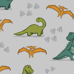 Dinosaur Stomp Friendly Dinos Gray Background