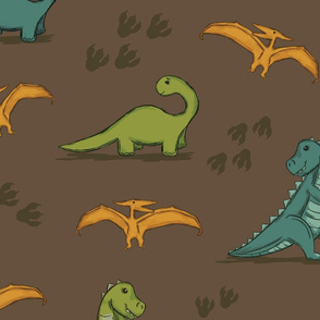Dinosaur Stomp Friendly Dinos Brown Background