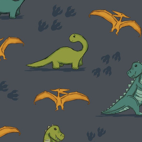 Dinosaur Stomp Friendly Dinos Blue Background
