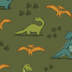 Dinosaur Stomp Friendly Dinos Green Background