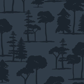 Dinosaur Stomp Silhouette Trees Forest Large Navy Blue