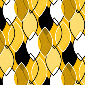 Mid Century Modern Leaves // Gold Amber Yellow, Black and White // V1
