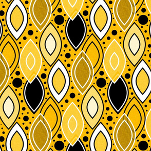 Mid Century Modern Leaves // Gold Amber Yellow, Black and White // V3