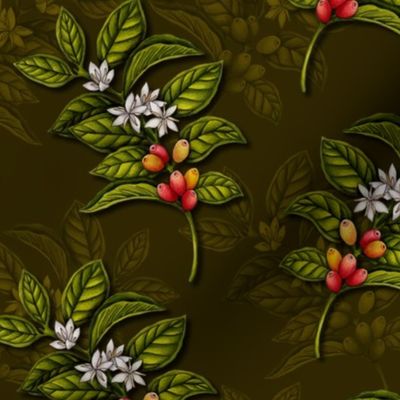 Coffee Plant Branches w/ Coffee Cherries & Flowers