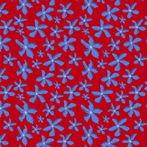 Blue Flowers over Red