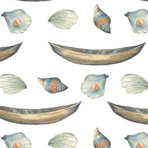 Canoe and seashells