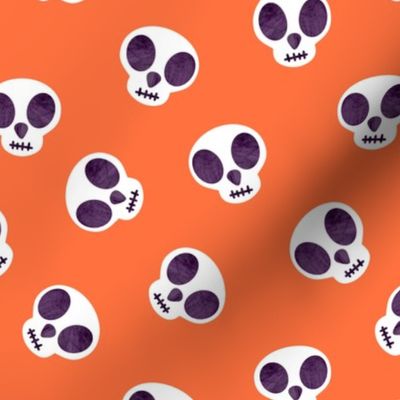 Watercolor Skulls On Orange