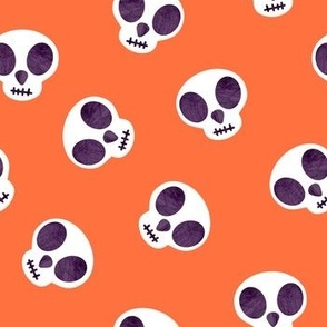 Watercolor Skulls On Orange