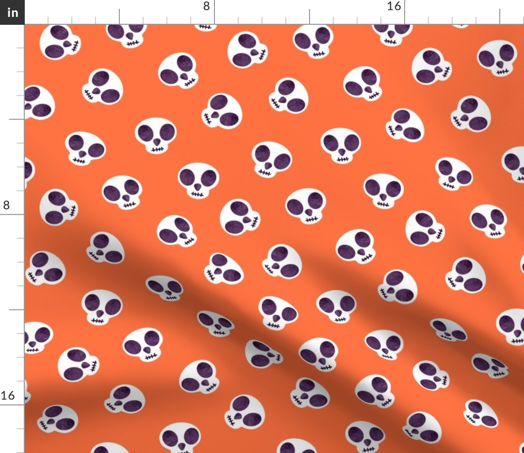 Watercolor Skulls On Orange