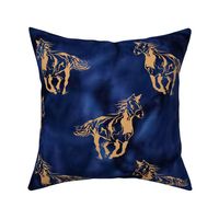 Horses in Full Run Batik on Dark Blue 