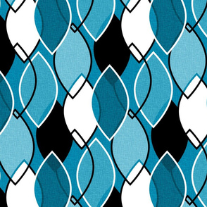 Mid Century Modern Leaves // Denim Blue, Black and White // V1