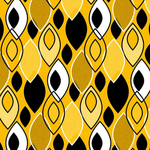 Mid Century Modern Leaves // Gold Amber Yellow, Black and White // V2